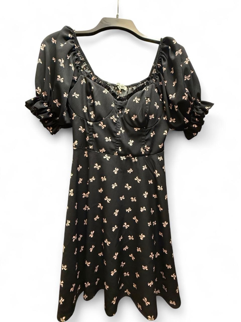 Inspired Hearts Black Mini Dress with Pink Bow Motif